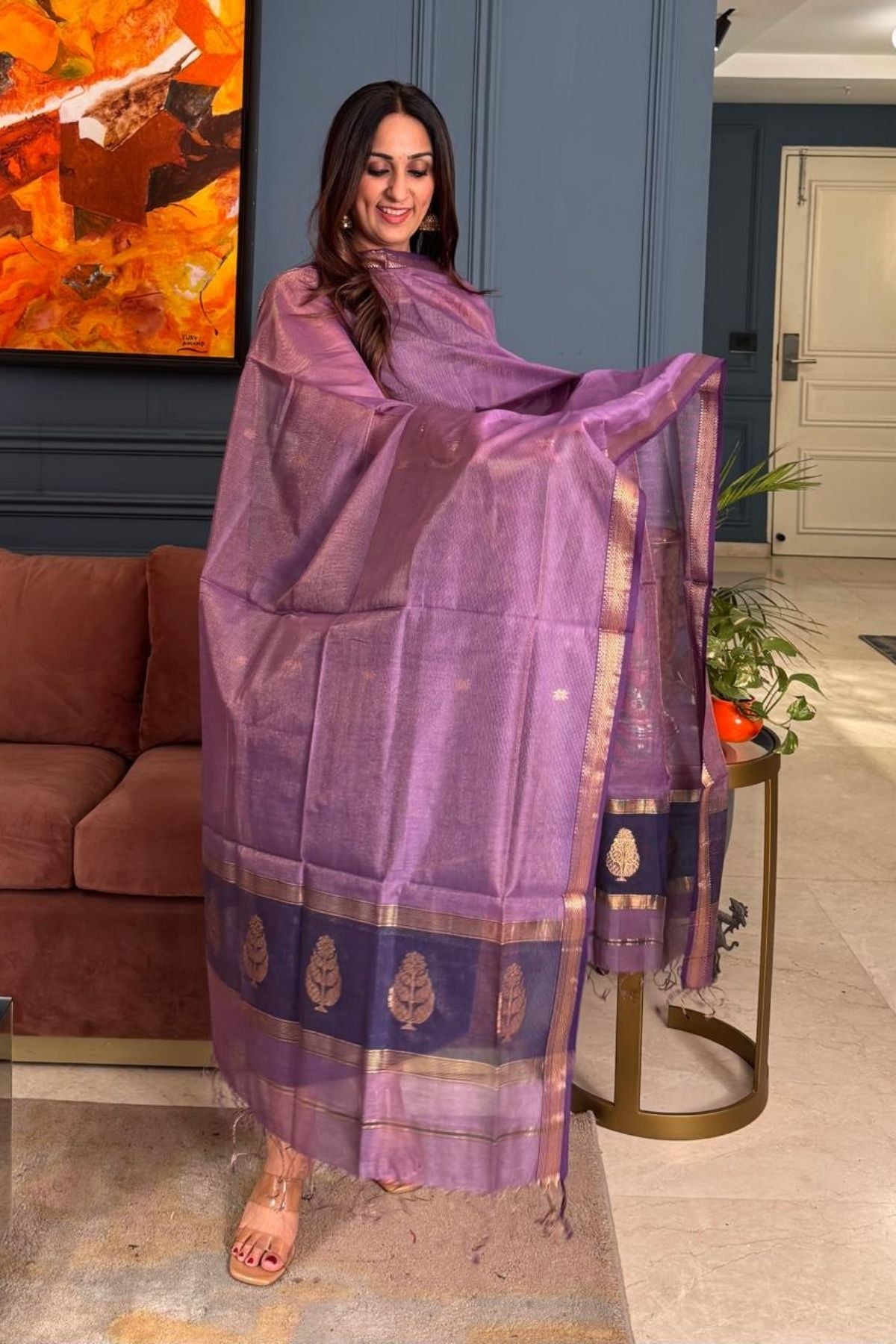 Handloom tissue Maheshwari silk kurta dupatta set